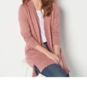 Belle by Kim Gravel Brushed Knit Duster Cardigan With Knit Trim Spiced Cider